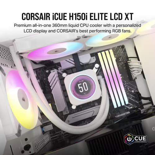 Corsair iCUE H150i Elite LCD XT Display 360mm RGB CPU Liquid Cooler (White)